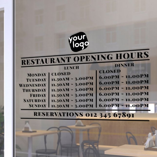  Custom Logo Opening Lunch Dinner Hours Restaurant Window Cling (Creator Uploaded)