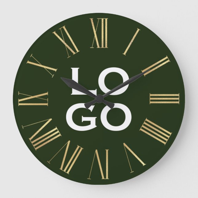 Custom Logo or Image on Forest Green Large Clock (Front)