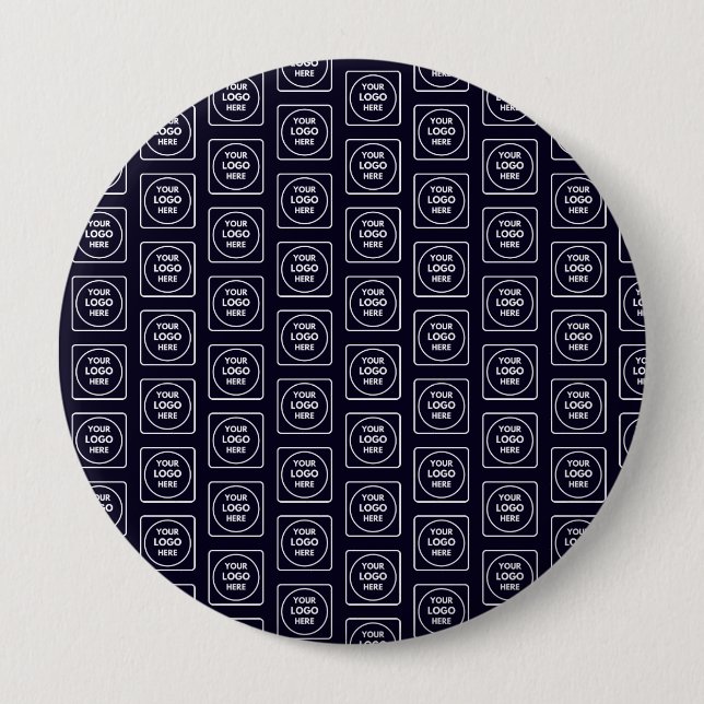 Custom Logo or Image Repeating Navy Blue Design 4 Inch Round Button (Front)