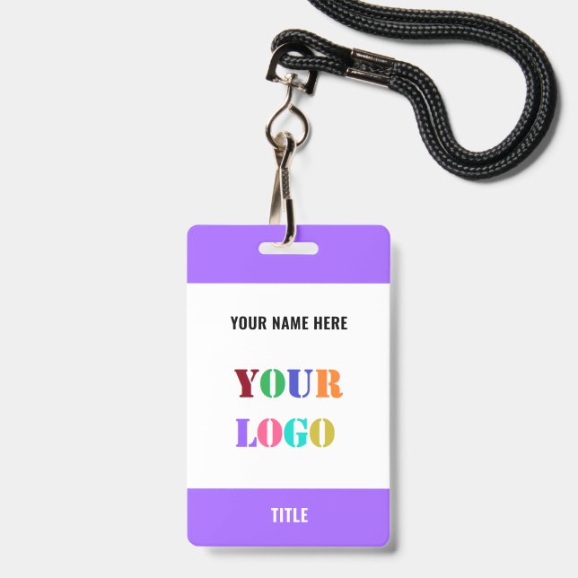Custom Logo or Photo Name Business Badge Example (Front with Lanyard)