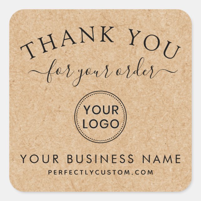 Custom logo order thank you Kraft paper look Square Sticker (Front)