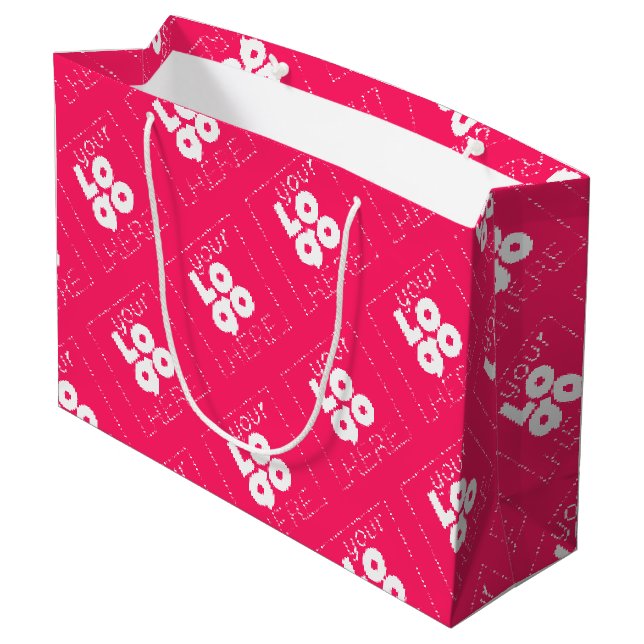 Custom Logo Pattern Hot Pink XL Paper Shopping Bag (Back Angled)