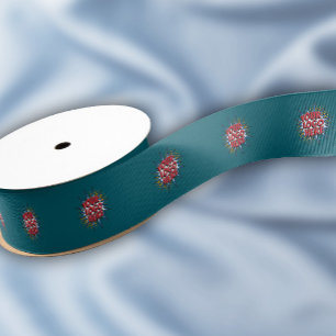 Custom Logo Pattern Teal Promotional 1.5" Grosgrain Ribbon