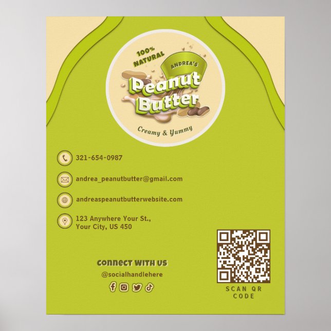 Custom Logo Peanut Butter | QR Code Yellow Green  Poster (Front)