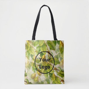 Custom logo pears and leaves pattern tote bag