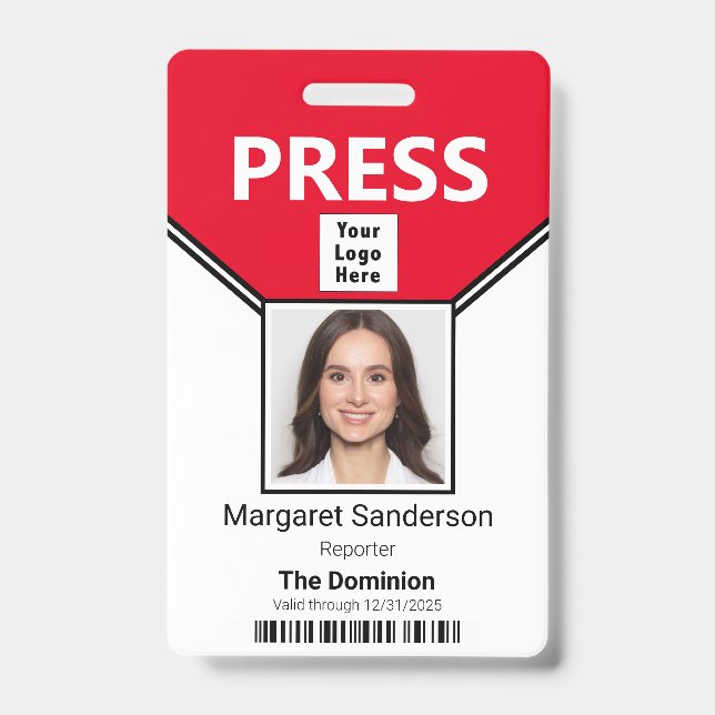 Custom Logo Photo and Bar Code ID Badge (Front)