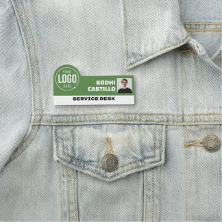 Custom Logo Photo ID Title Green White Employee Name Tag