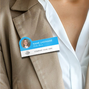 Custom Logo Photo ID Title Sky Blue Business Name Tag