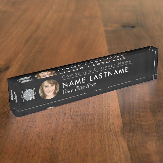 Custom Logo Photo Modern Black Professional Nameplate (Side)