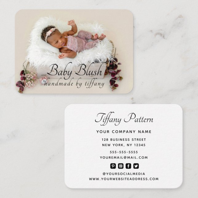 Custom Logo Photo Modern Script Social Media Icon Business Card (Front/Back)