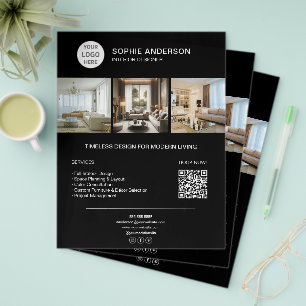 Custom Logo Photo QR Black Professional Business Flyer