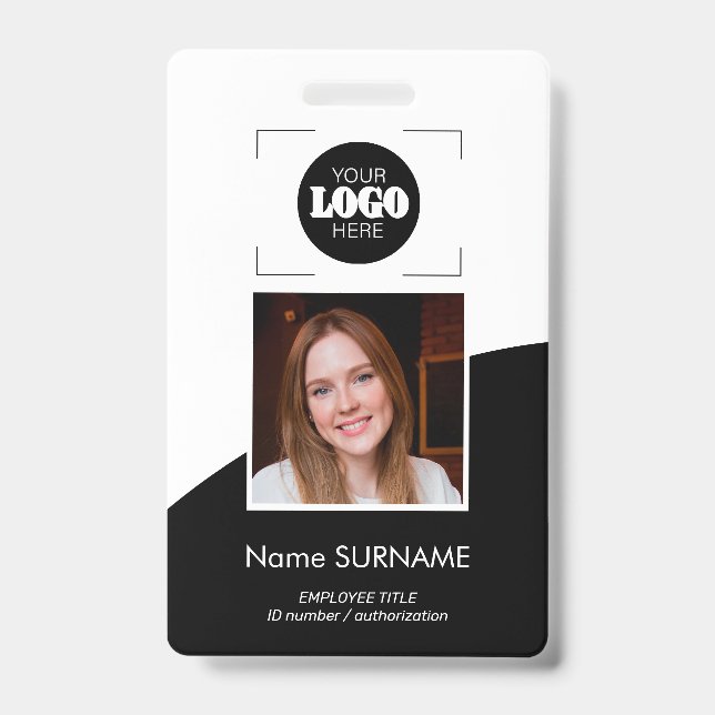 Custom logo photo QR code black and white ID Badge (Front)