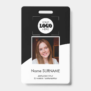 Custom logo photo QR code black and white ID Badge
