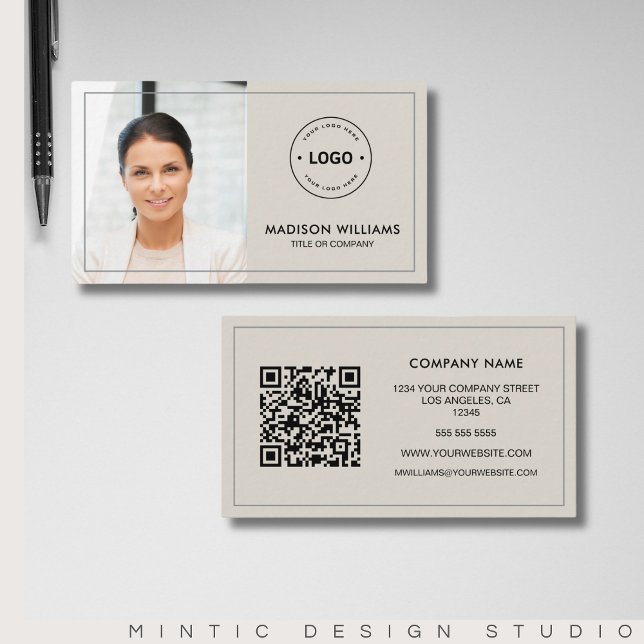 Custom Logo Photo QR Code Business Card (Create your own Modern Custom QR Photo Logo Business Card)