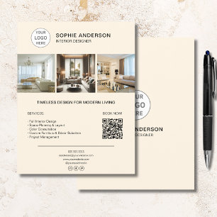 Custom Logo Photo QR Cream Professional Business Flyer