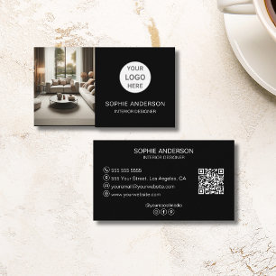 Custom Logo Photo QR Social Media Black Business Card
