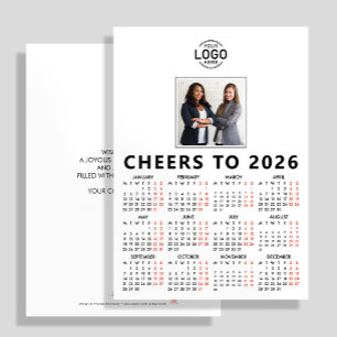 Custom Logo Photo White Calendar 2026 Business Holiday Card