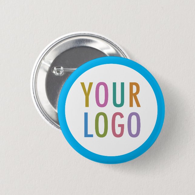Custom Logo Pin Back Button Round Badge Sky Blue (Front & Back)