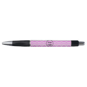 Custom logo pink and white wavy stripes pen