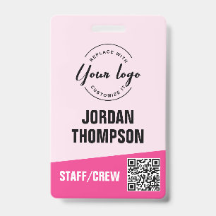 Custom logo pink corporate event QR code Badge