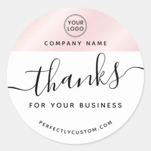 Custom logo pink satin gradient business thank you classic round sticker