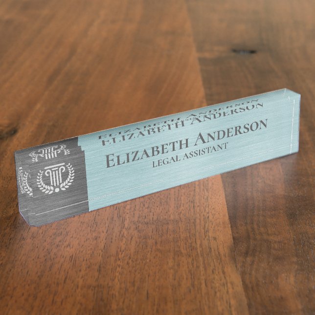 Custom Logo Professional Executive Teal Grey Nameplate (Side)