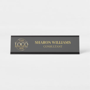 Custom Logo   Professional  Grey Gold Minimalist D Desk Name Plate