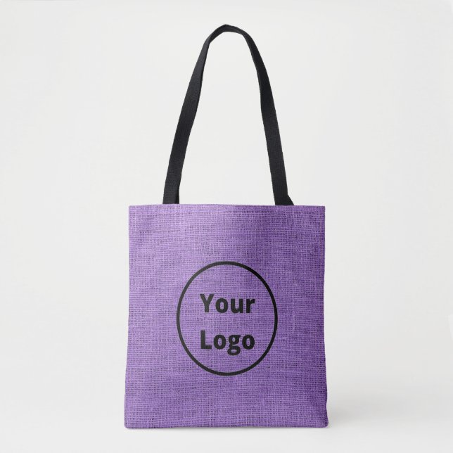 Custom logo purple burlap tote bag (Front)