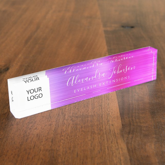 Custom Logo Purple Pink Lashes Eyelash Extensions Nameplate (Side)
