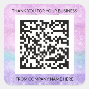 Custom Logo Purple Pink QRCode Name Thank You Name Square Sticker