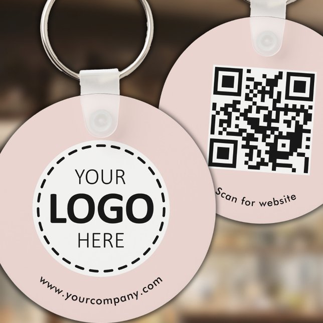 Custom Logo, QR code and Text, Blush Pink Keychain (Creator Uploaded)