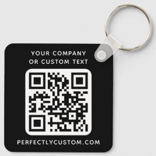 Custom logo, QR code and text double sided black Keychain