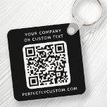 Custom logo, QR code and text double sided black Keychain<br><div class="desc">Double sided keychain with your custom logo,  QR code and custom text on a black or custom colour background. Change fonts and font colours,  move and resize elements with the design tool.</div>