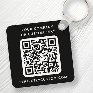 Custom logo, QR code and text double sided black Keychain