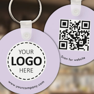 Custom Logo, QR code and Text, Lavender Purple Keychain