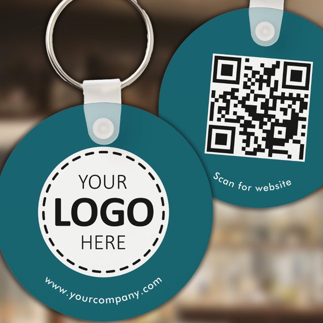 Custom Logo, QR code and Text, Teal Keychain (Creator Uploaded)