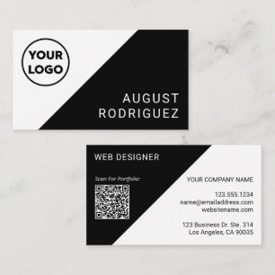 Custom Logo QR Code Black White Geometric Business Card