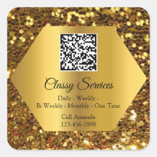Custom Logo QR Code Gold Frame Name Gold Square Sticker