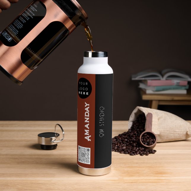  Custom Logo Qr  Code Name Brown Black  Water Bottle (Coffee)
