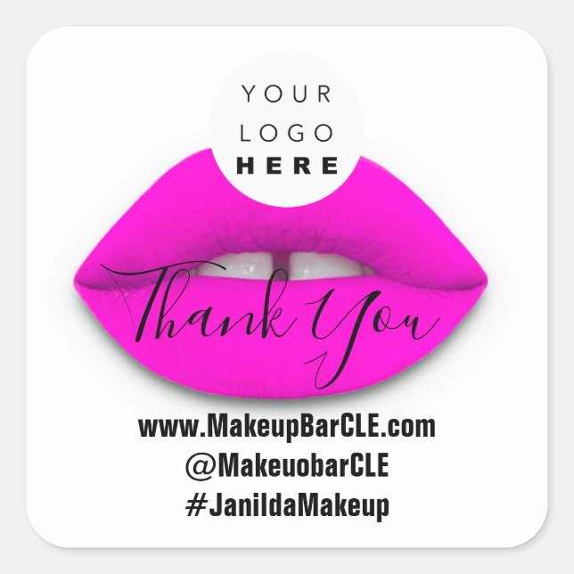 Custom Logo QR Code Name Thank Shopping Pink Lips  Square Sticker (Front)