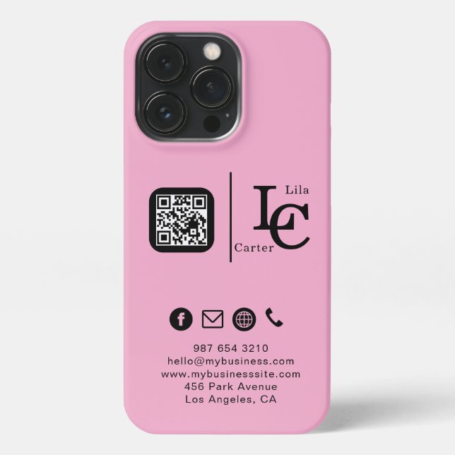 Custom Logo QR Code Pink Business iphone case (Back)
