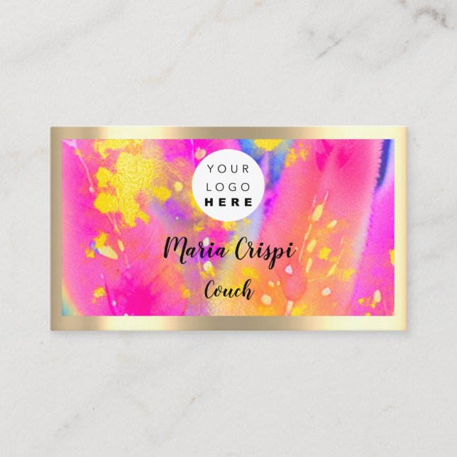 Custom Logo QR Code Pink Gold Social Media Business Card (Front)