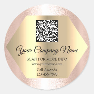 Custom Logo QR Code Promotional Gold Frame  Rose Classic Round Sticker