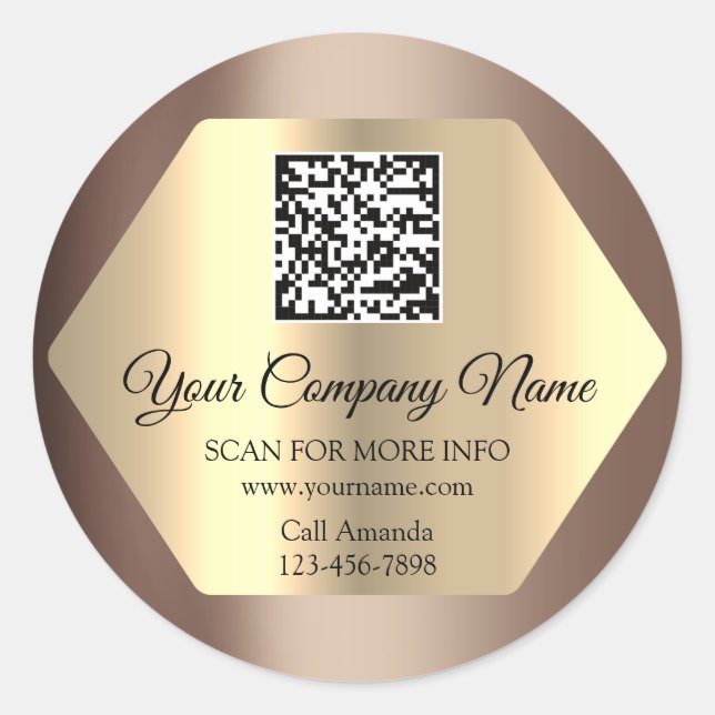 Custom Logo QR Code Promotional Insert Card Gold   Classic Round Sticker (Front)