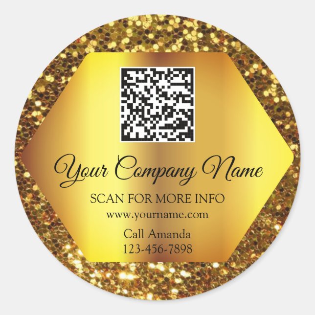 Custom Logo QR Code Promotional Insert Card Gold Classic Round Sticker (Front)