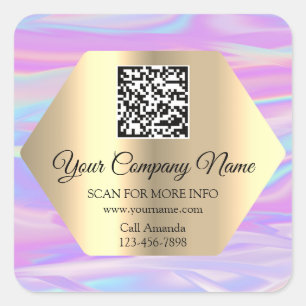 Custom Logo QR Code Promotional Pink Holograph Square Sticker