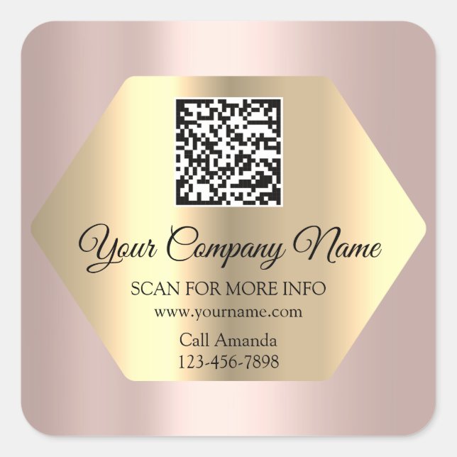 Custom Logo QR Code Promotional Rose Gold Square Sticker (Front)