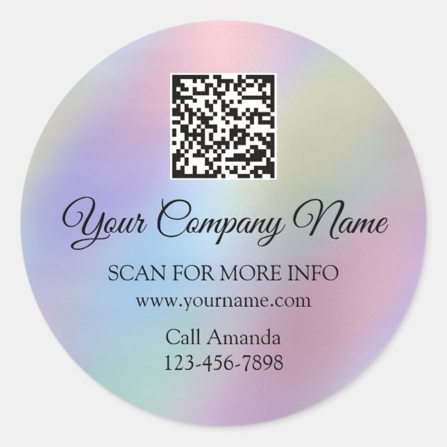 Custom Logo QR Code Promotional Rose Ombre Blue Classic Round Sticker (Front)