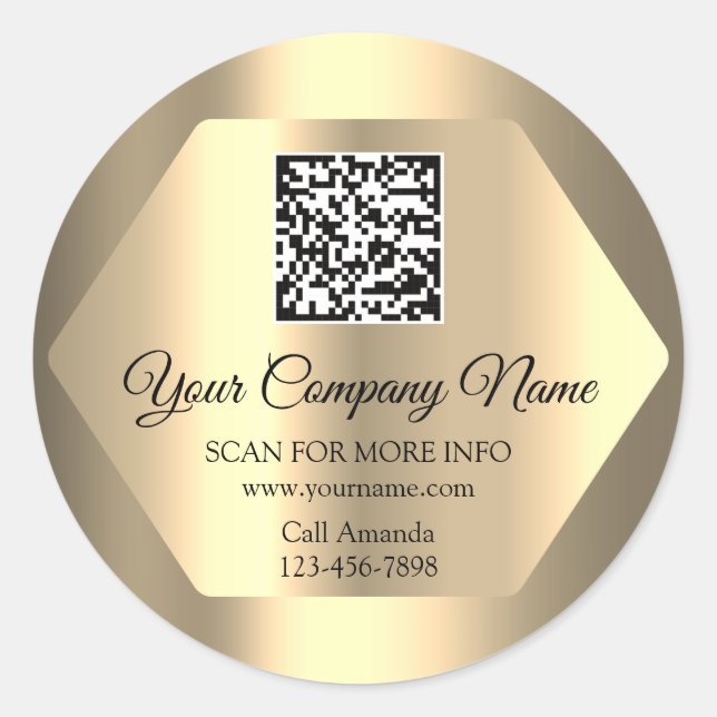 Custom Logo QR Code Promotional Sepia Gold  Classic Round Sticker (Front)