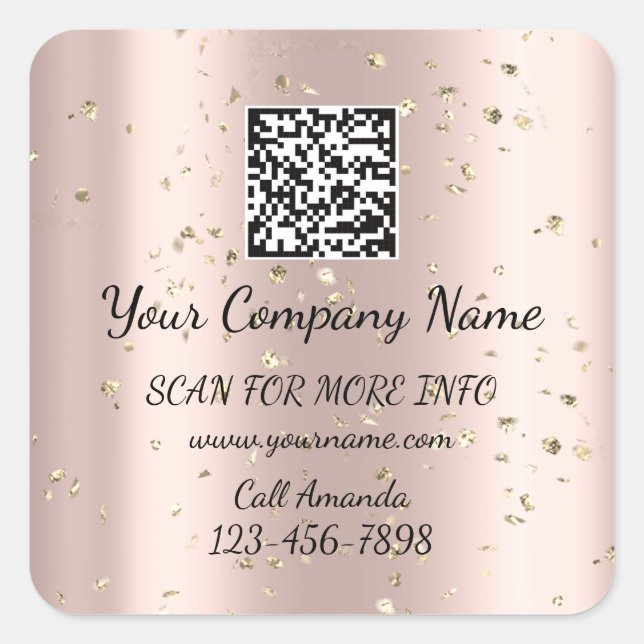 Custom Logo QR Code Promotional Shop Rose Confetti Square Sticker (Front)